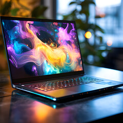 Creative laptop thinking for design using multi colors ultra-realistic. Generative AI.