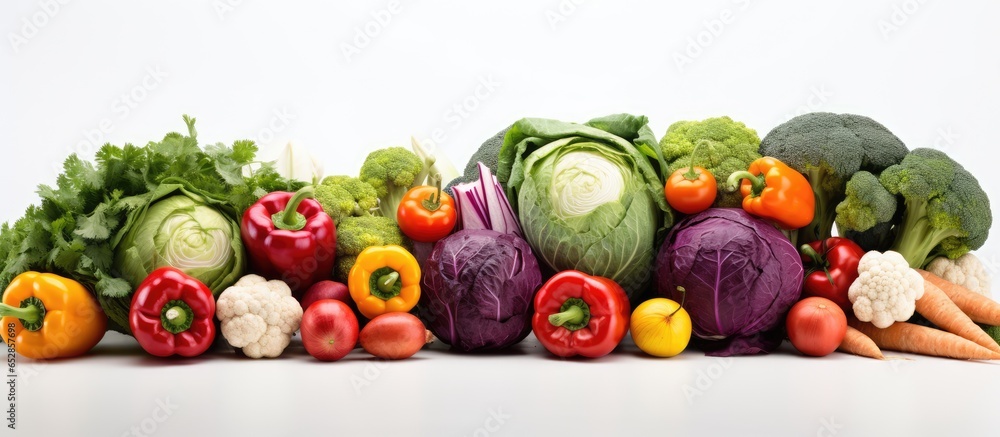 Poster white background with text space displaying fresh vegetables