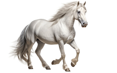 Moving Andalusian White Horse Isolated on Transparent Background PNG. Generative AI
