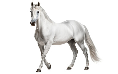 Obraz na płótnie Canvas Arabian White Horse in Movement Isolated on Transparent Background PNG. Generative AI