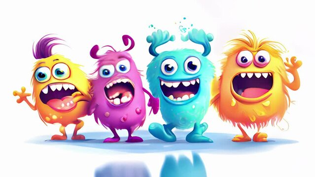 A group of monsters having a dance party, with funny and clumsy moves. Halloween cartoon