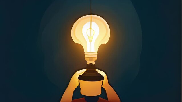 A character experiences a Eureka moment, with a lightbulb appearing above their head, indicating the sudden realization of a solution or idea. Psychology animation