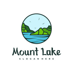 Lake logo design template. Mount Lake vector illustration. Badge design.