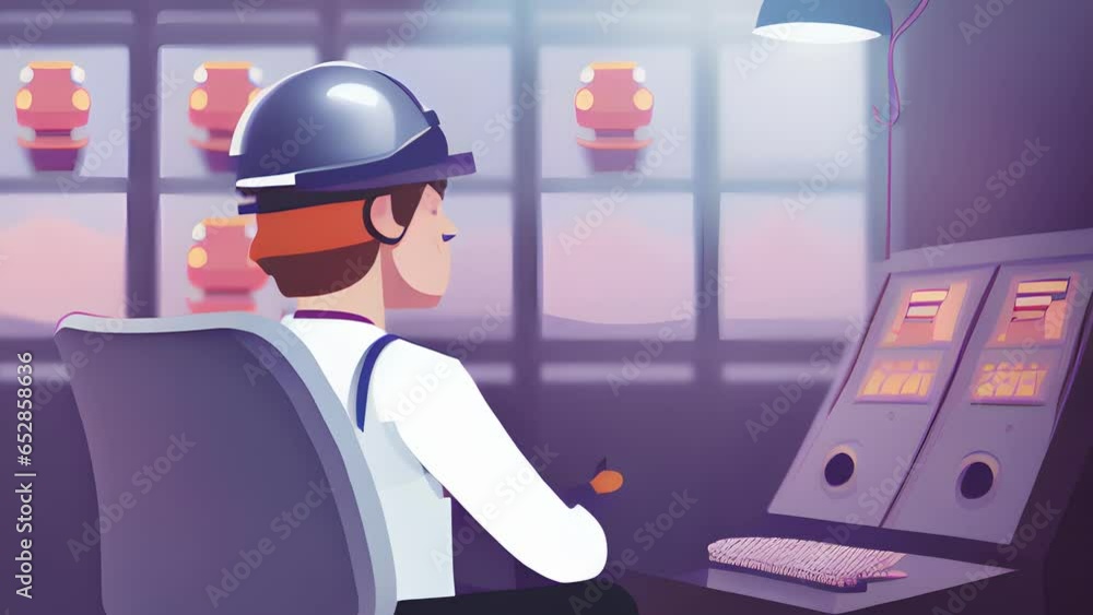 Aufkleber a character is shown inside a control room, trying to navigate a series of switches and ons that rep