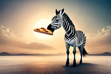 Fotobehang zebra eating pizza © Wajeeha