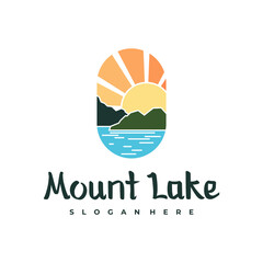 Lake logo design template. Mount Lake vector illustration. Badge design.