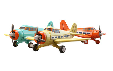 Obraz na płótnie Canvas Beautiful Toy Airplanes of Yellow and red Color Isolated on Transparent Background PNG. Generative AI