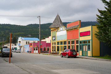 Old city center of Skagway, Alaska - Vintage storefronts in the Klondike Gold Rush National...
