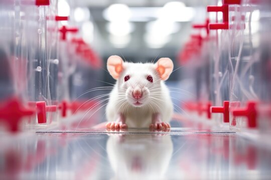 lab rat in a transparent maze for testing