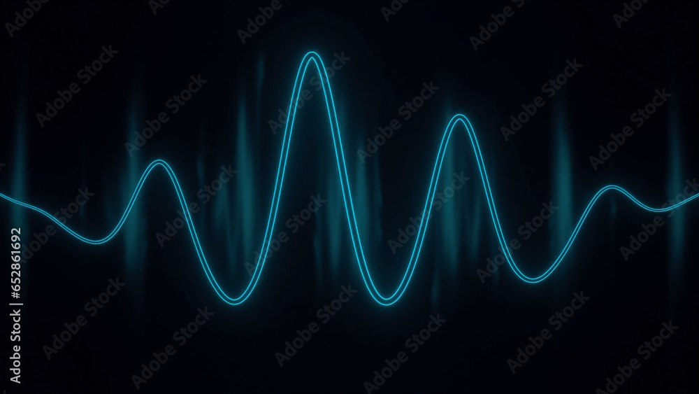 Poster moving wave neon line on black background. design. neon equalizer line with wave oscillations. lowin