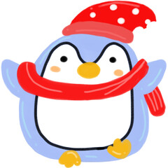 Penguin wearing a red scarf on Christmas Day
