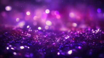 Abstract purple background with glistening bokeh lights.