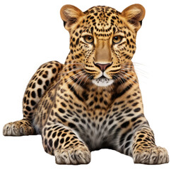 lying african leopard isolated on a white background as transparent PNG