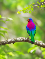 Bright exotic bird in a tropical garden, sunlight. AI-Generated 
