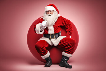 Portrait of Santa Claus on pink background. Generative AI 
