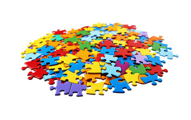 Colorful Jigsaw Blocks Isolated on Transparent Background PNG.