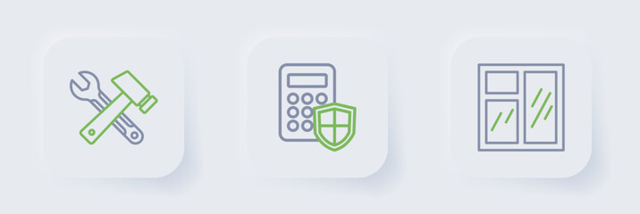 Set line Window in room, Security keypad access panel and icon. Vector