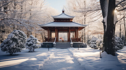 A Japanese temple in winter