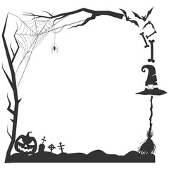 Halloween frame border silhouette with halloween elements