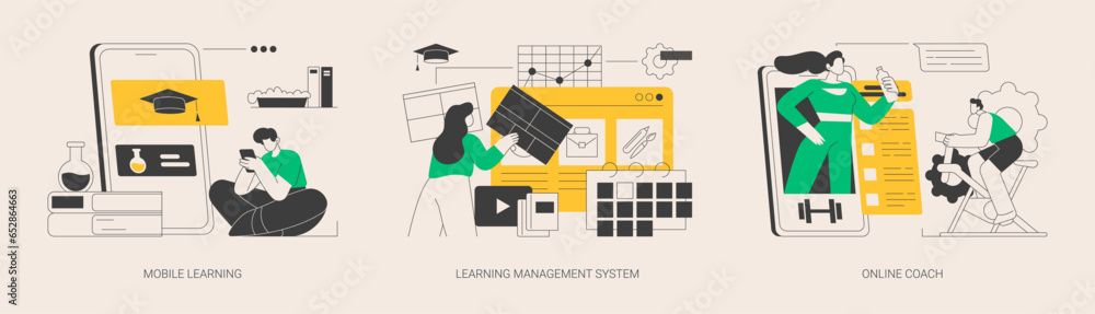 Aufkleber learning management system abstract concept vector illustrations.