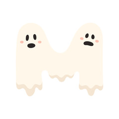 Cute Halloween alphabet letter M ghost character. Funny kids decorative lettering. for t-shirt, nursery decoration, baby shower, greeting card, invitation, scrapbooking. Vector stock illustration