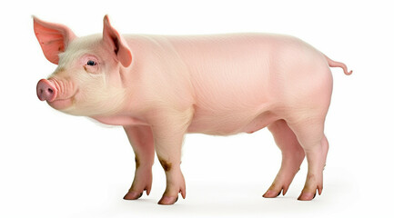 Pig isolated on white background with shadow.Organic food,organic pork,organic pig farming concept.