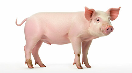 Domestic pig isolated on white background.Organic food,organic pork,organic pig farming concept.