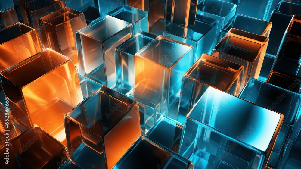 Poster glowing glass cubes background created with generative ai