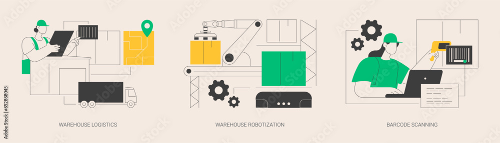 Poster storage automation abstract concept vector illustrations.