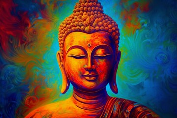 Vivid Buddha artwork depicts meditation, spiritual growth. Generative AI - obrazy, fototapety, plakaty