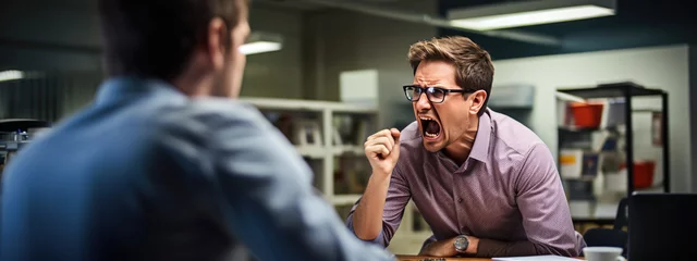 Fotobehang Supervisor and a subordinate yell at each other in a company office. © MP Studio