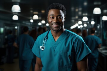 Fototapeta premium Black Male Registered Nurse Professional Employment Work Environment Background Generative AI