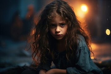 little girl crying from resentment. Psychological help for children concept.