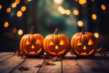 Naklejka na ściany i meble halloween party for kids with pumpkins at night