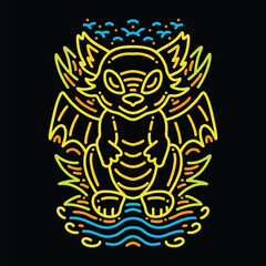 Colorful Monoline Dragon Vector Graphic Design illustration Emblem