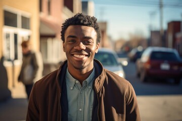 Fototapeta premium Black Man Social Worker Professional Job Workplace Background Generative AI