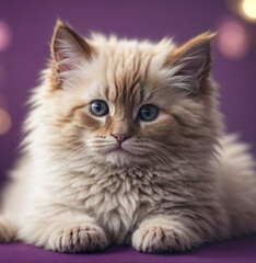 ragdoll kitten on a purple background
