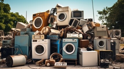 Collect and wait for disposal of electronic waste, refrigerators, washing machines, etc. - obrazy, fototapety, plakaty