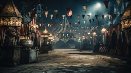Vintage abandoned carnival with spooky look Halloween concept for creepy carnival organizers Circus-themed party