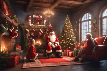 Santa Claus with his Family. Generative AI  - 652874222