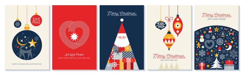  Merry Christmas retro folk art Vector card Template Collection - 652874472