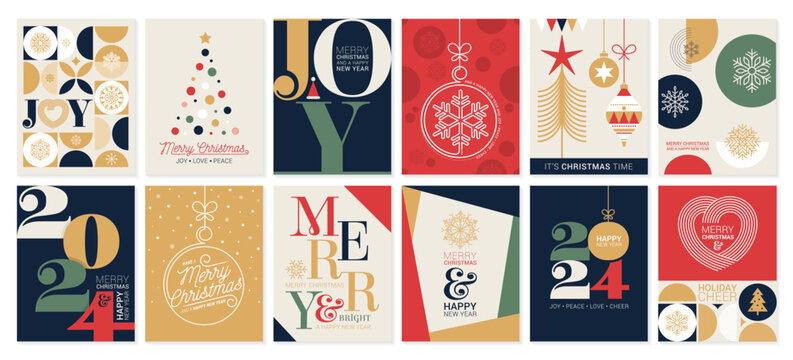  Merry Christmas retro folk art Vector card Template Collection