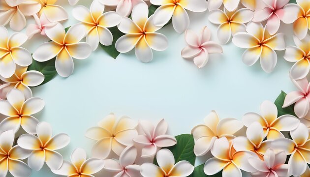 frangipani flower frame, flower border ,Flat lay.