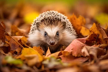 Fotobehang a hedgehog in a natural forest background © Derry
