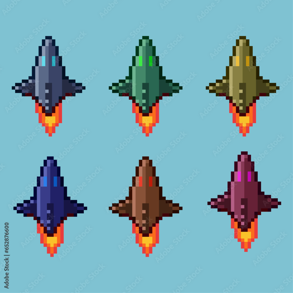 Leinwandbilder pixel art sets of spaceship with variation color item asset simple bits of spaceship on pixelated st