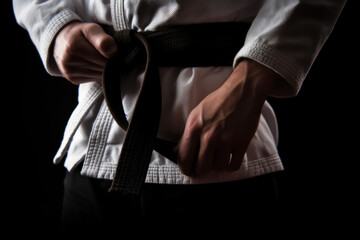 Close-up of a karate man's hands on black background - Powered by Adobe