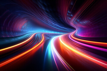 Fototapeta na wymiar Abstract blur light technology line background speed blue red fast motion