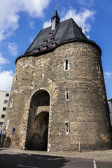 Marching Gate (Marschiertor, 13th century) was south gate of outer Aachen city wall. It is one of most powerful still-preserved city gates in Western Europe. Aachen, Germany. 