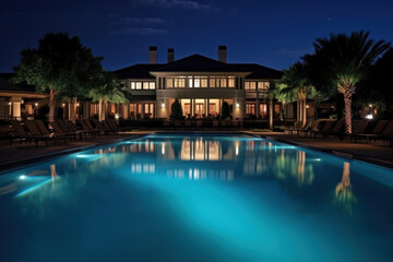 Fototapeta premium Swimming pool at night in a luxury villa