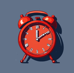 Alarm clock red wake-up time on white background Vector illustration in flat style.